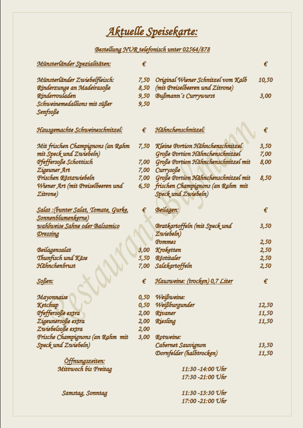 Außer Haus Speisekarte » Restaurant Bussmann